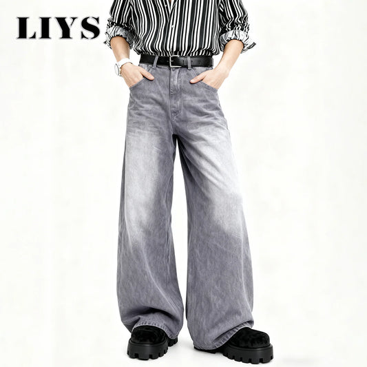 Men's Ultra Baggy Wide Leg Jeans – Washed Grey Retro Denim