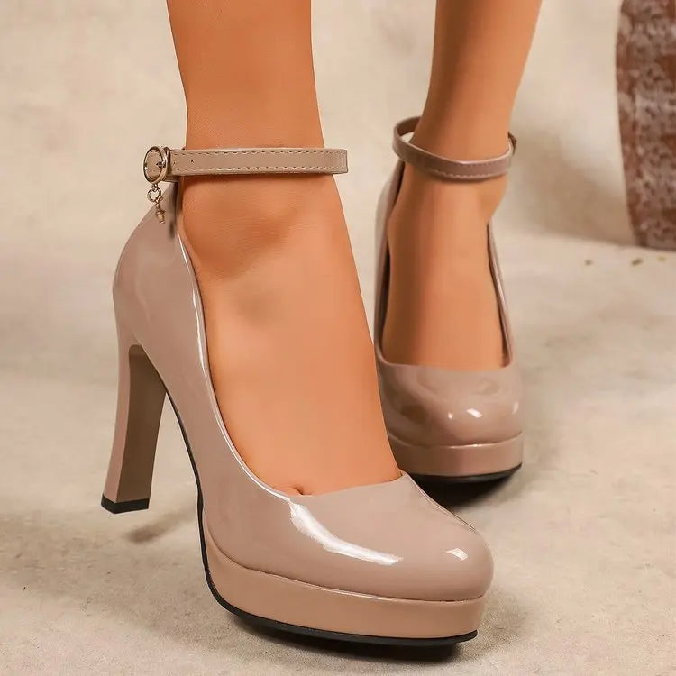 Platform High Heels – Waterproof Ankle Strap Dress Shoes