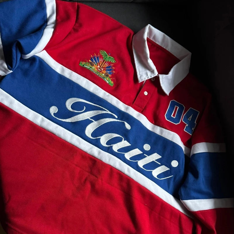Haiti Rugby Polo Shirt | Striped Contrast Long Sleeve