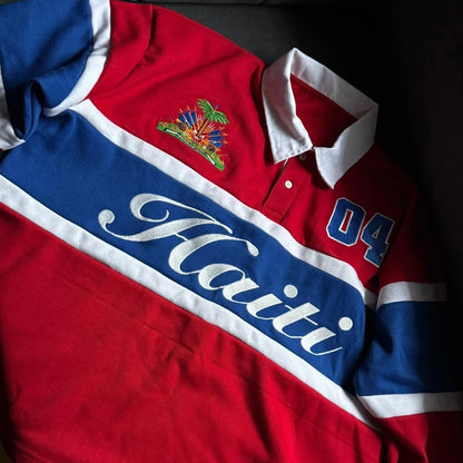 Haiti Rugby Polo Shirt | Striped Contrast Long Sleeve