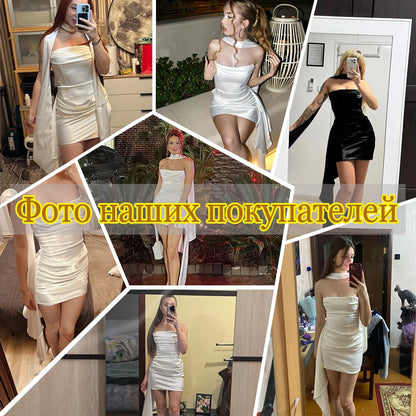 Strapless Satin Mini Dress – Draped Corset Cocktail Party Dress