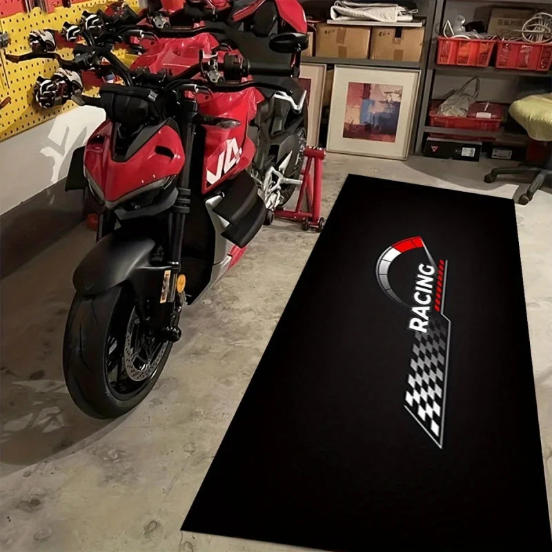 Vikama Racing Motorcycle Floor Mat Washable Non Slip Garage Display Carpet Heavy Duty Entryway