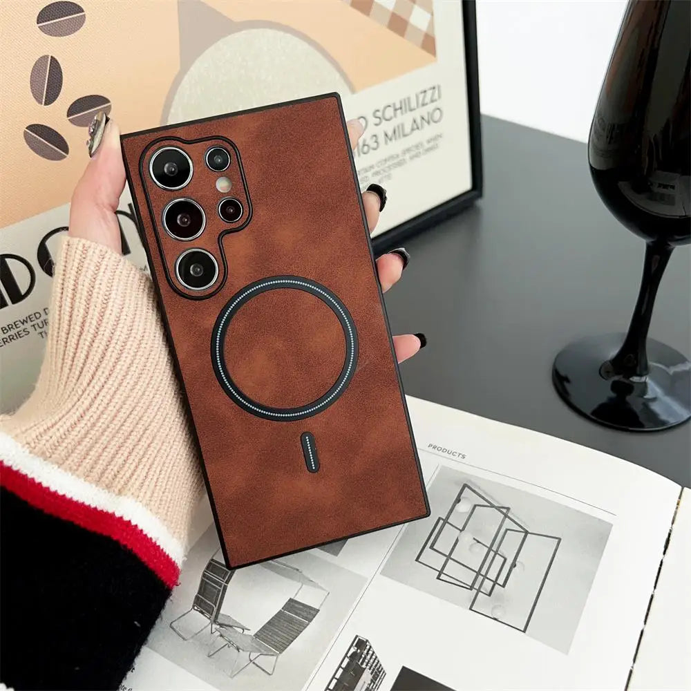Leather MagSafe Magnetic Case for Samsung Galaxy S21–S26 Series