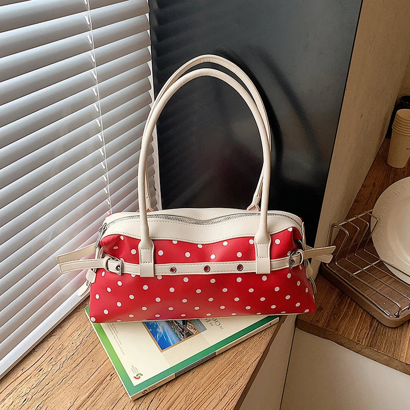 Polka Dot Top Handle Bag – Korean Style Contrast Color Crossbody