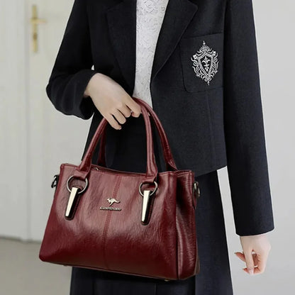 Leather Shoulder Bag – Women's Luxury 3-Layer Crossbody