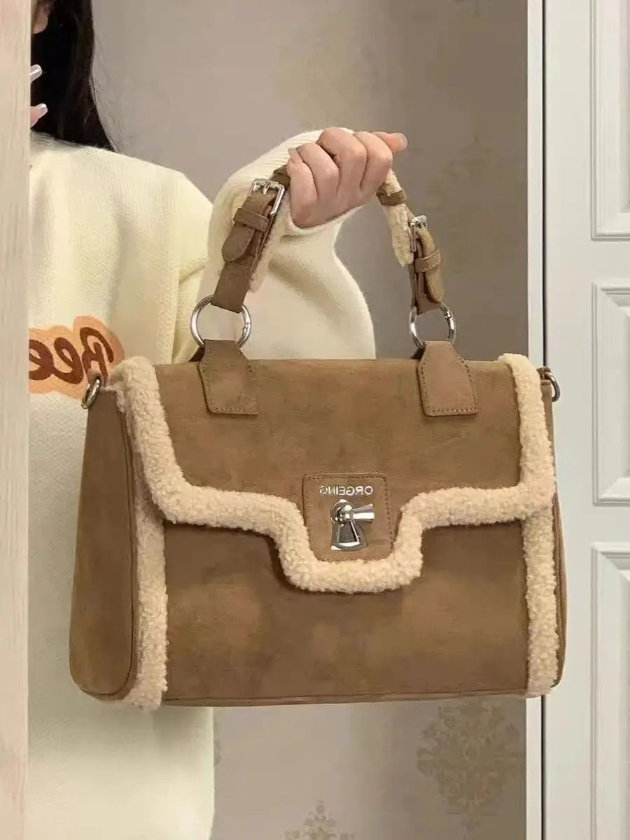Vintage Brown Tote Bag Women Autumn Winter