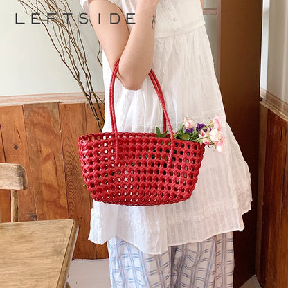 Hollow-Out Woven Tote Bag for Women – Korean Y2K Handbag