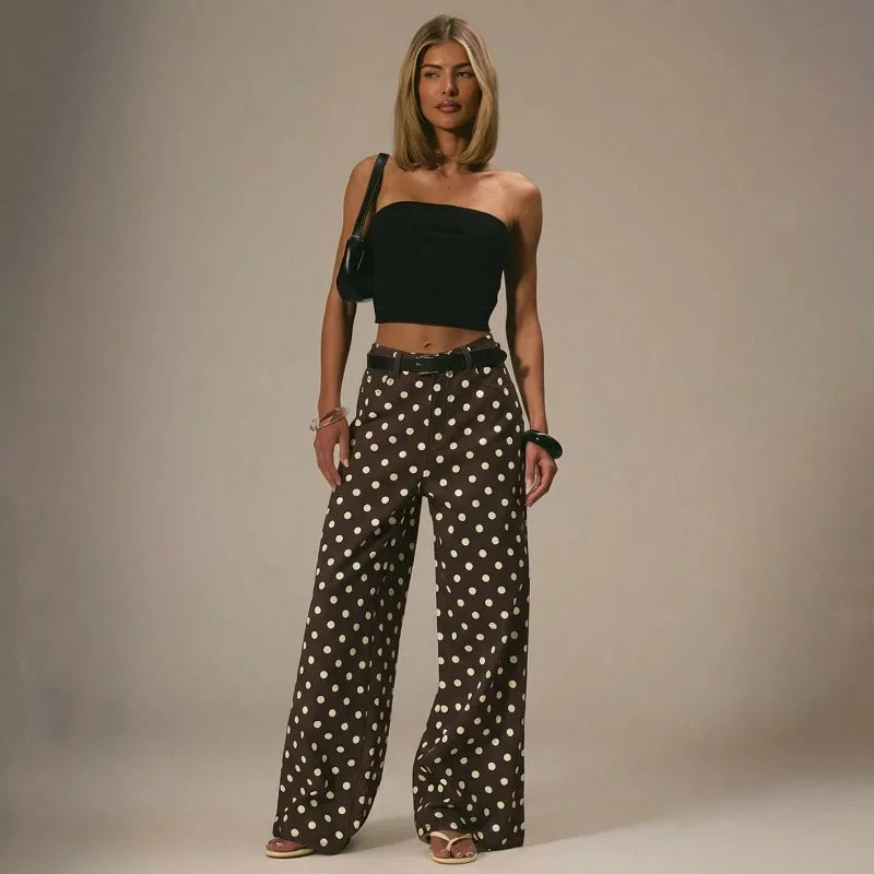 Polka Dot Wide Leg Pants Women Y2K Baggy Jeans Retro Street Style