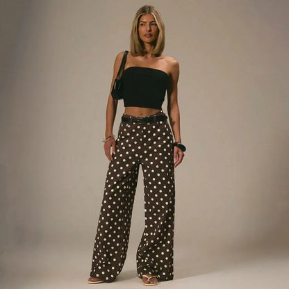 Polka Dot Wide Leg Pants Women Y2K Baggy Jeans Retro Street Style