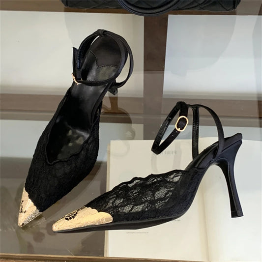 Breathable Mesh Pointed Toe Pumps – Elegant Buckle Strap Heels