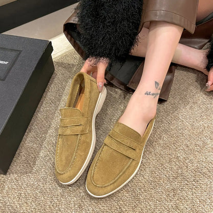 Women's Suede Slip-On Loafers Flat Moccasin Mules