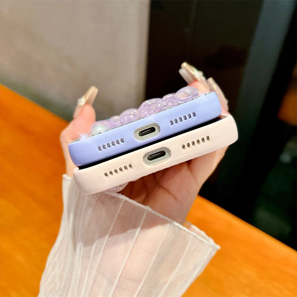 3D Bow Diamond Glitter iPhone Case with Sliding Camera Cover