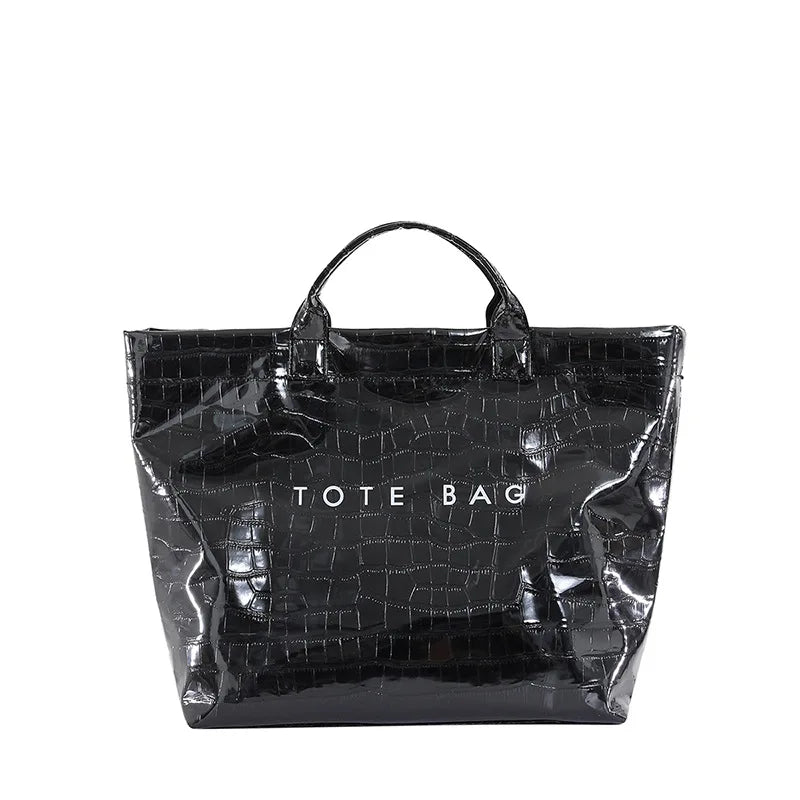 Crocodile Texture Tote Bag Pvc Kraft Paper Large Capacity Luxury Hobo Handbag