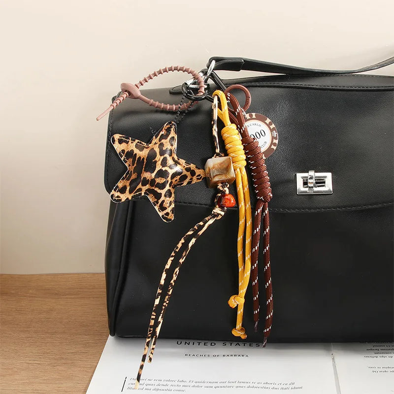 Fashion Leopard Starfish Keychain Cute Balloon Dog Leather Charm Women Maximalist Bag
