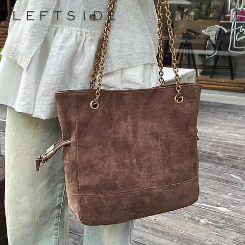 Faux Suede Tote Bag – Women's Chain Shoulder Handbag