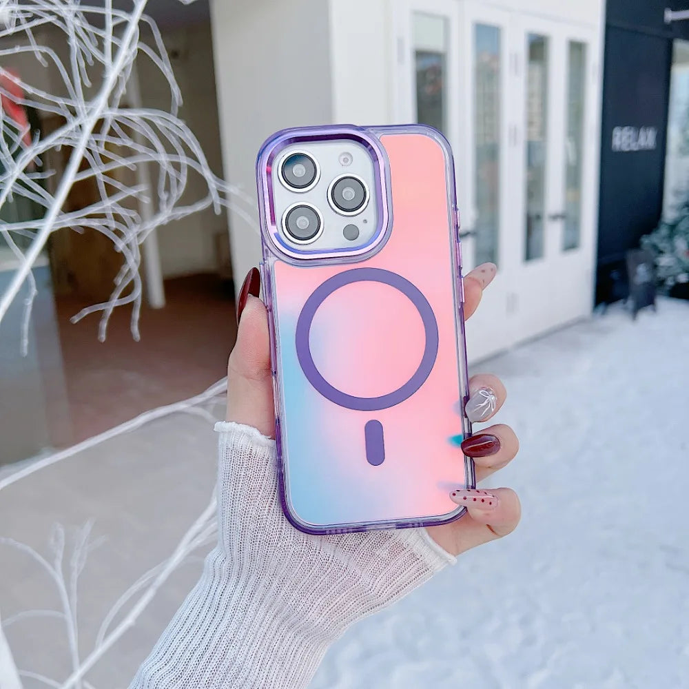 MagSafe Clear Aurora iPhone Case – Metal Lens Frame, Wireless Charging