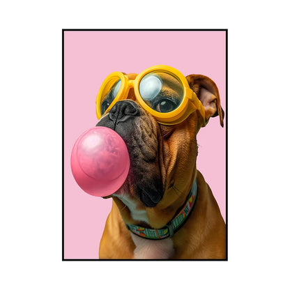 Funny Dog Bubble Gum Poster – Pomeranian with Pink Glasses Wall Art Print