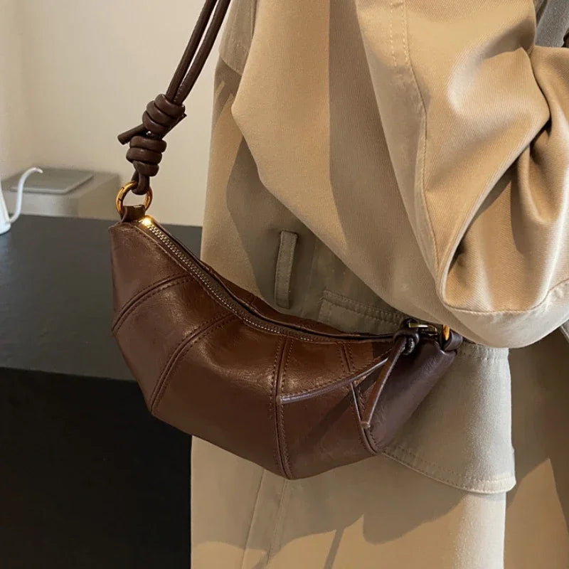 Personalized Croissant Shoulder Bag Vintage PU Leather