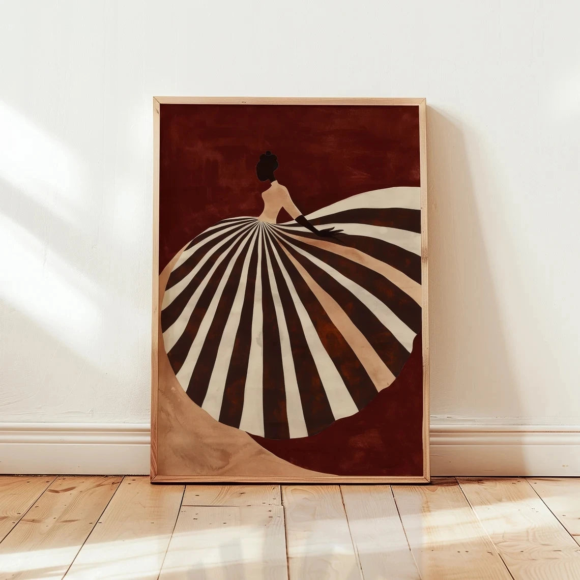 Abstract Striped Dress Wall Art Print – Dark Brown Poster