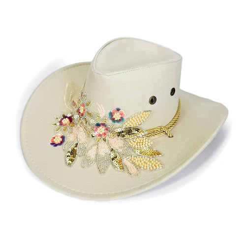 Floral Embroidery Cowgirl Hat – Women's Wide Brim Western