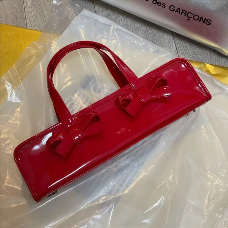 Retro Bow Red Y2k Hot Girls Leather Zipper Shoulder Bags