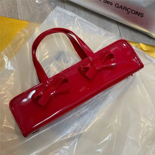 Retro Bow Red Y2k Hot Girls Leather Zipper Shoulder Bags