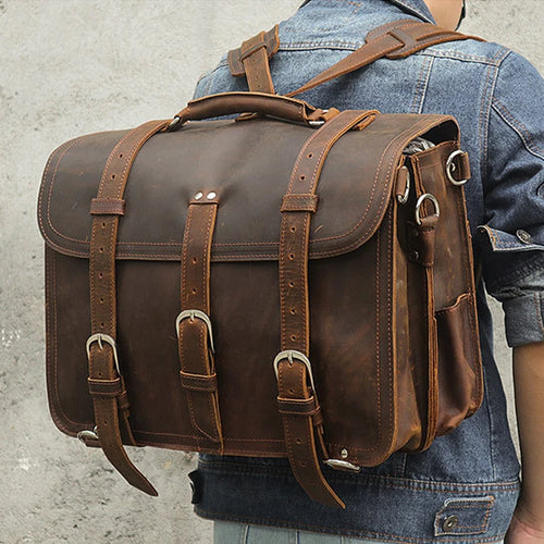 Men's Genuine Leather Backpack – Vintage Crazy Horse Rucksack