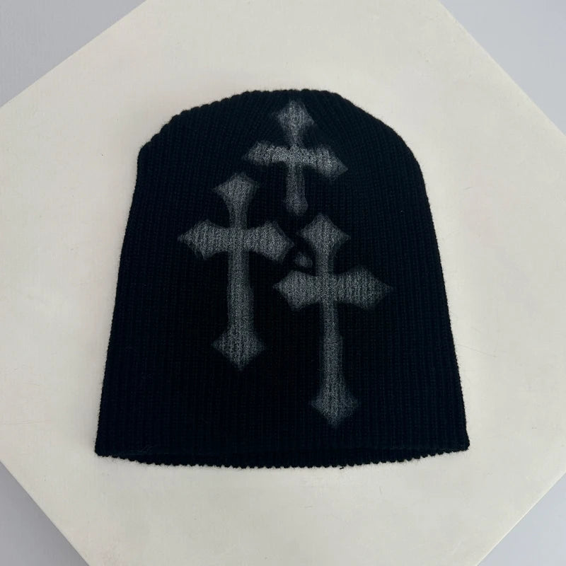 Gothic Knit Beanie – Y2K Dark Aesthetic Winter Hat