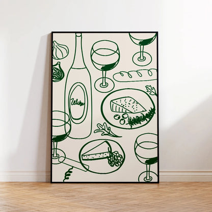 Wine & Cheese Wall Art Print – Aesthetic Bauhaus Kitchen Poster