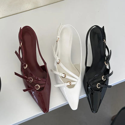 Narrow Band Buckle Strap Pointed Toe Pumps for Women