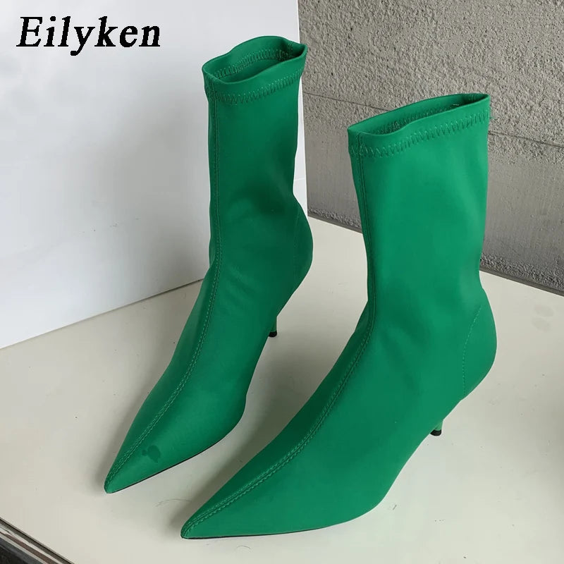 Eilyken Stretch Sock Ankle Boots – Pointed Toe Heels for Women