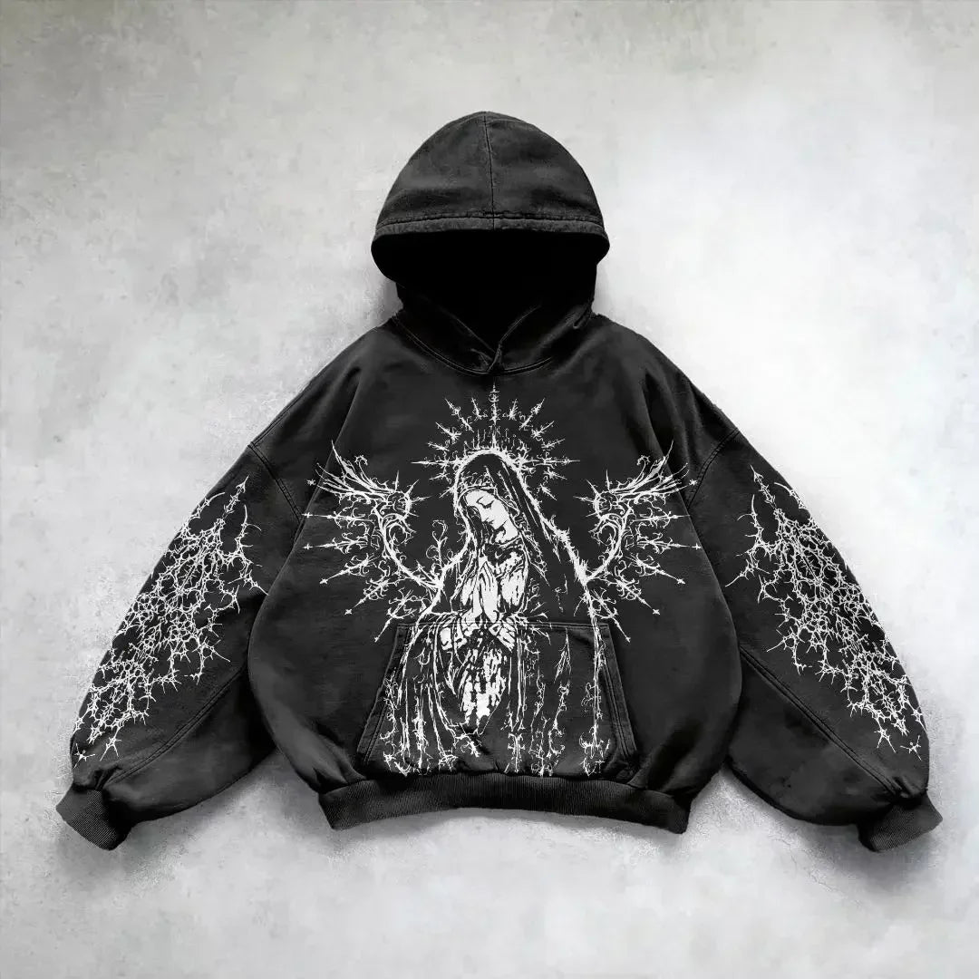 Angel Graphic Oversized Hoodie – Y2K Goth Streetwear Women