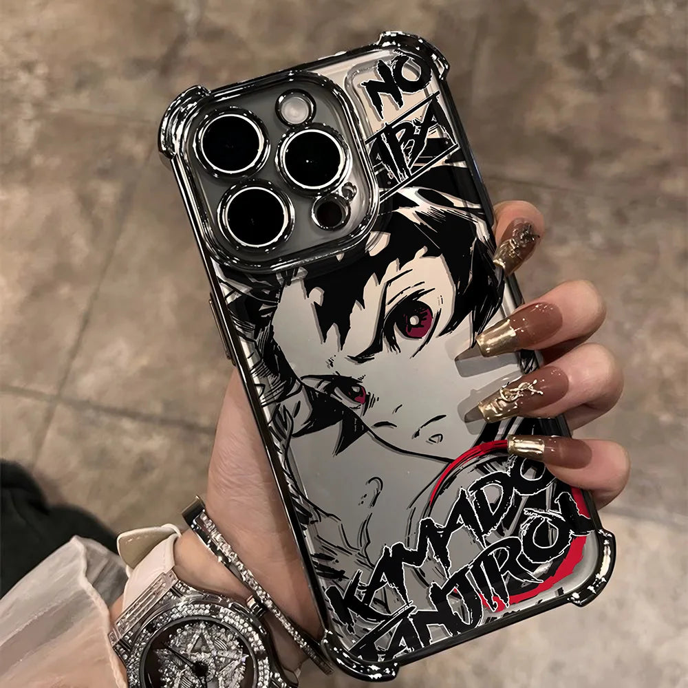 Demon Slayer Anime iPhone Case – Electroplated Chrome Design