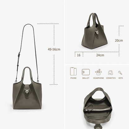 Genuine Leather Tote Handbag with Panther Clasp – Luxury Women's Bag