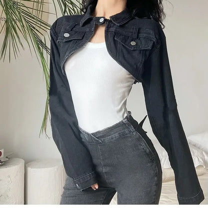 Women's Short Denim Jacket – Cropped Waisted Streetwear Cardigan