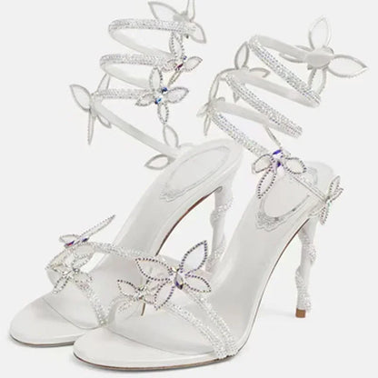 Crystal Butterfly Stiletto Sandals – Open Toe Ankle Strap Heels