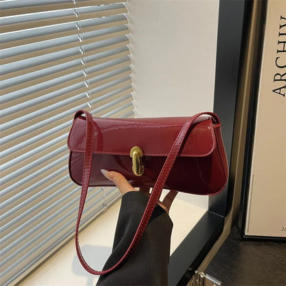 Patent Leather Baguette Bag Women's Shoulder Bag Gold Clasp