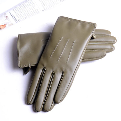 Women's Sheepskin Leather Winter Gloves with Thick Lining