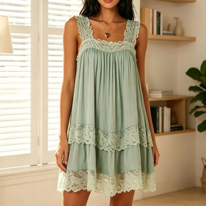 Lace Babydoll Mini Dress – Women's Y2K Fairy Floral Ruffle Mesh
