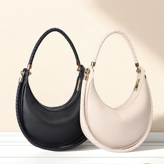 Women's Genuine Leather Shoulder Bag – Luxury Crescent Hobo