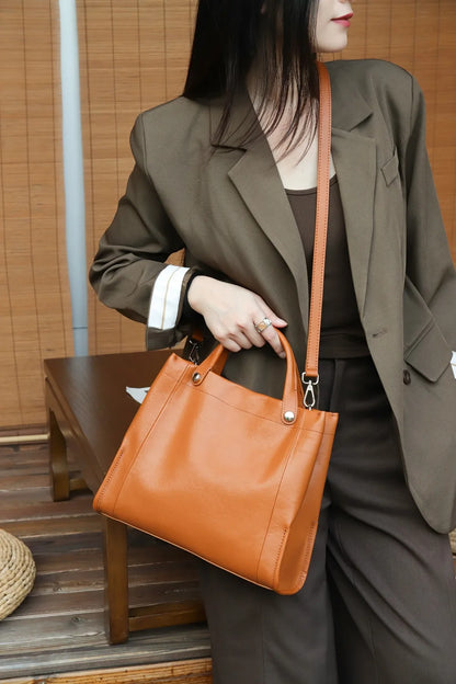 Genuine Leather Tote Bag – Vintage Women’s Shoulder Handbag