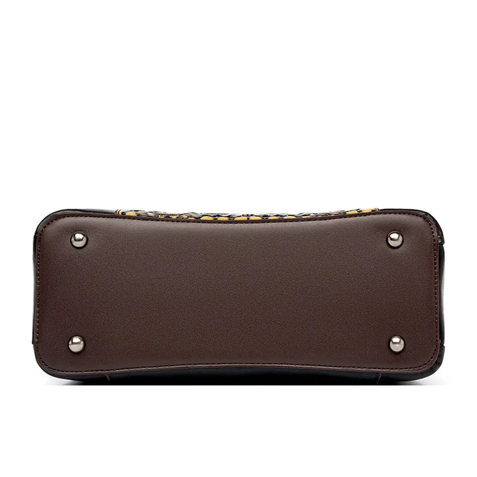 Vintage Embossed Handmade Handbag Women Versatile Pu Leather Shoulder Bag 3 Layers Large Capacity