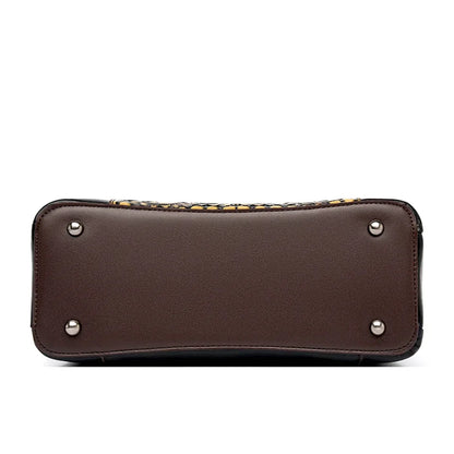 Vintage Embossed Handmade Handbag Women Versatile Pu Leather Shoulder Bag 3 Layers Large Capacity