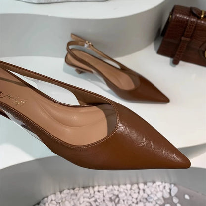 Women's Pointed-Toe Slingback Sandals – Elegant Mid Heel Shoes