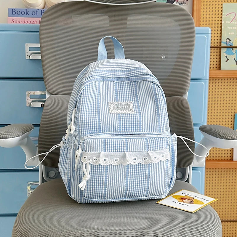 Sweet Style Girls Backpack – Cute Striped School Bag with Doll Charm