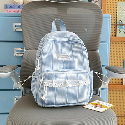 Sweet Style Girls Backpack – Cute Striped School Bag with Doll Charm