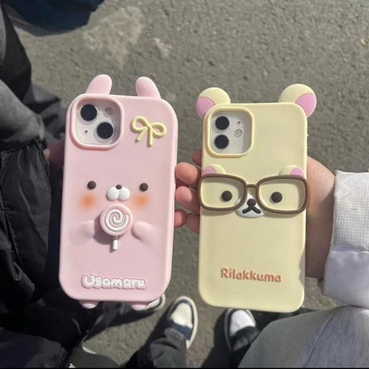 3D Rilakkuma Bear iPhone Case – Cute Silicone Cover with Ears