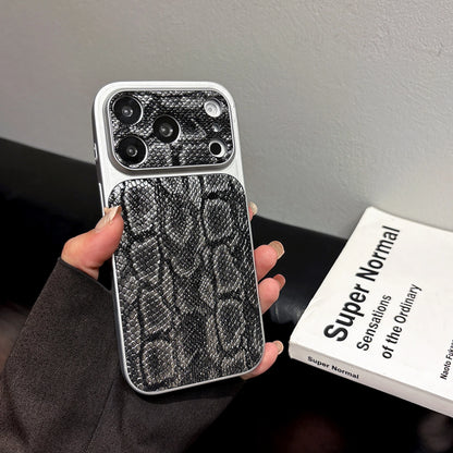 Leather Texture iPhone Case – Glossy Plating Shockproof Cover for iPhone 13–17 Series