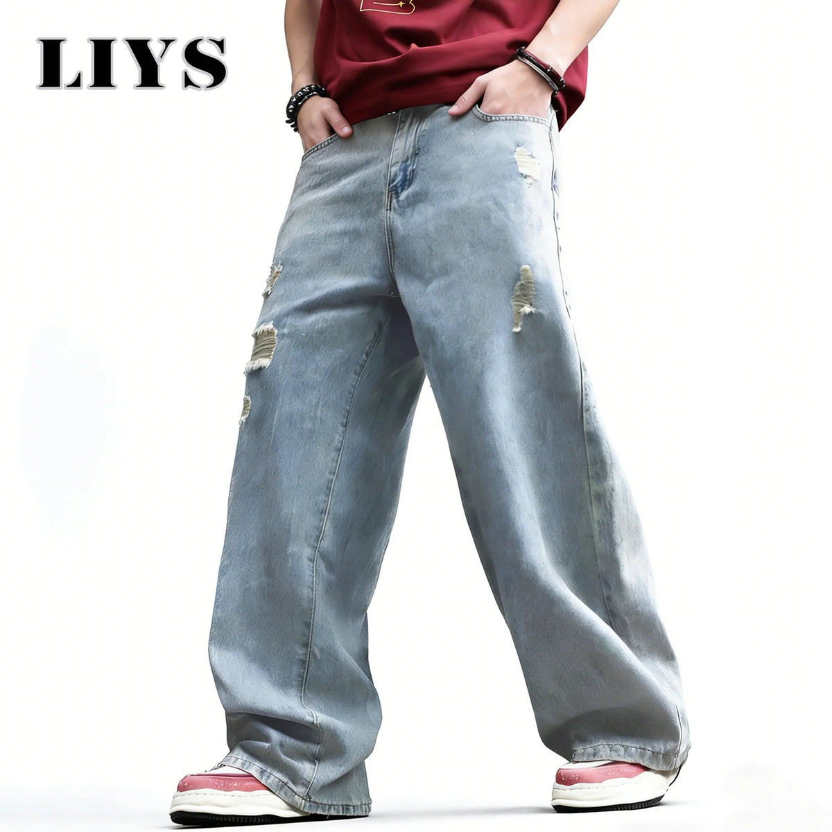Baggy Wide Leg Ripped Jeans – Men's Oversized Streetwear Denim