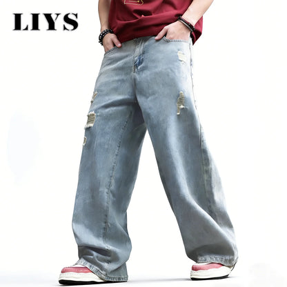 Baggy Wide Leg Ripped Jeans – Men's Oversized Streetwear Denim